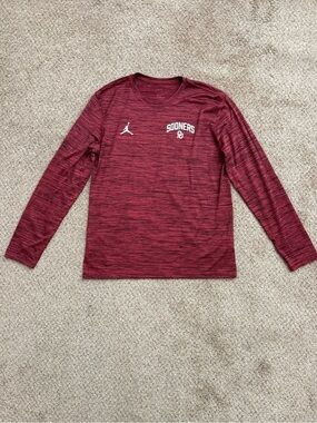 OU Nike Jordan Crimson Heathered Long Sleeve Performance DriFit Top Mens Large